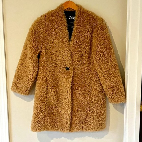 Zara Jackets & Blazers - Zara Faux Fur Camel Teddy Coat NWT Size XS Mid Length